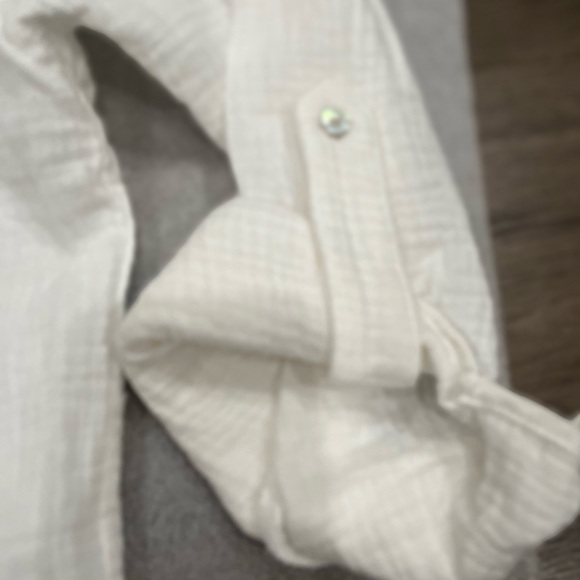 [L]Magaschoni White Organic Cotton Button Shirt Gauze Rolled Sleeve Lagenlook - Picture 2 of 6